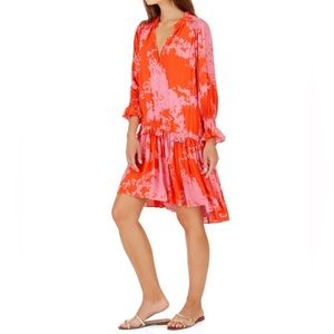 Nwt CABALLERO Fae Coral Pink Dress Smocked Detail Drop Waist Size Small